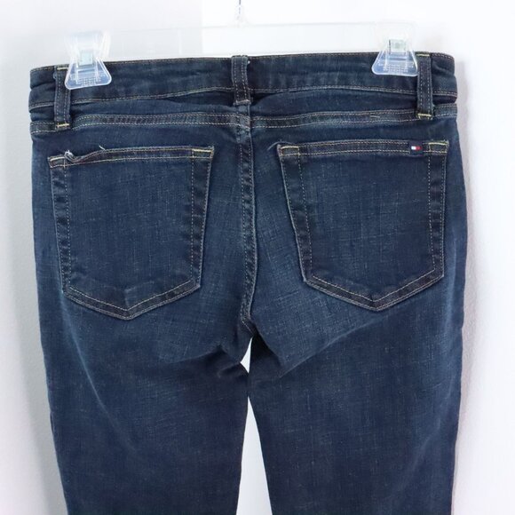 Tommy Hilfiger Women's 00R Low Rise Dark Wash Boot Cut Stretch Denim Blue Jeans - Picture 4 of 10
